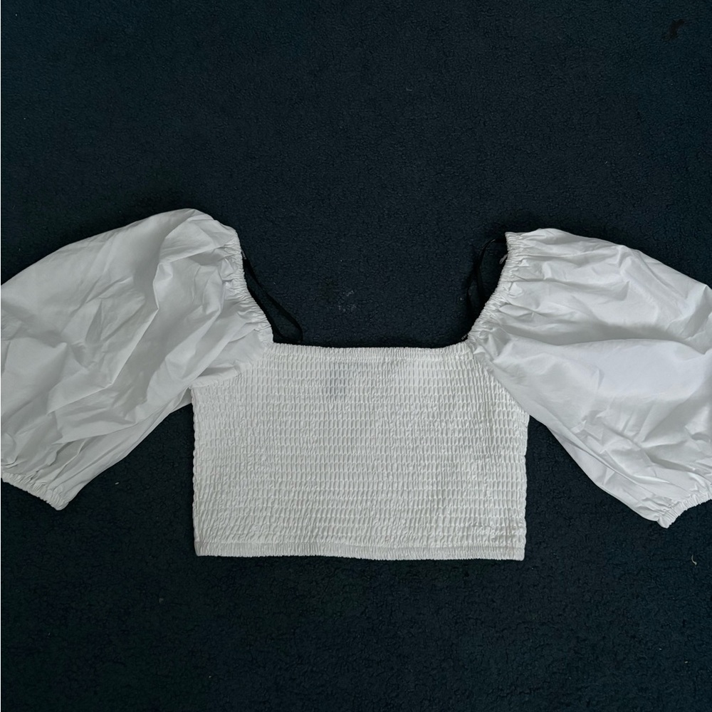 White dress shirt, off the shoulder puffy sleeves